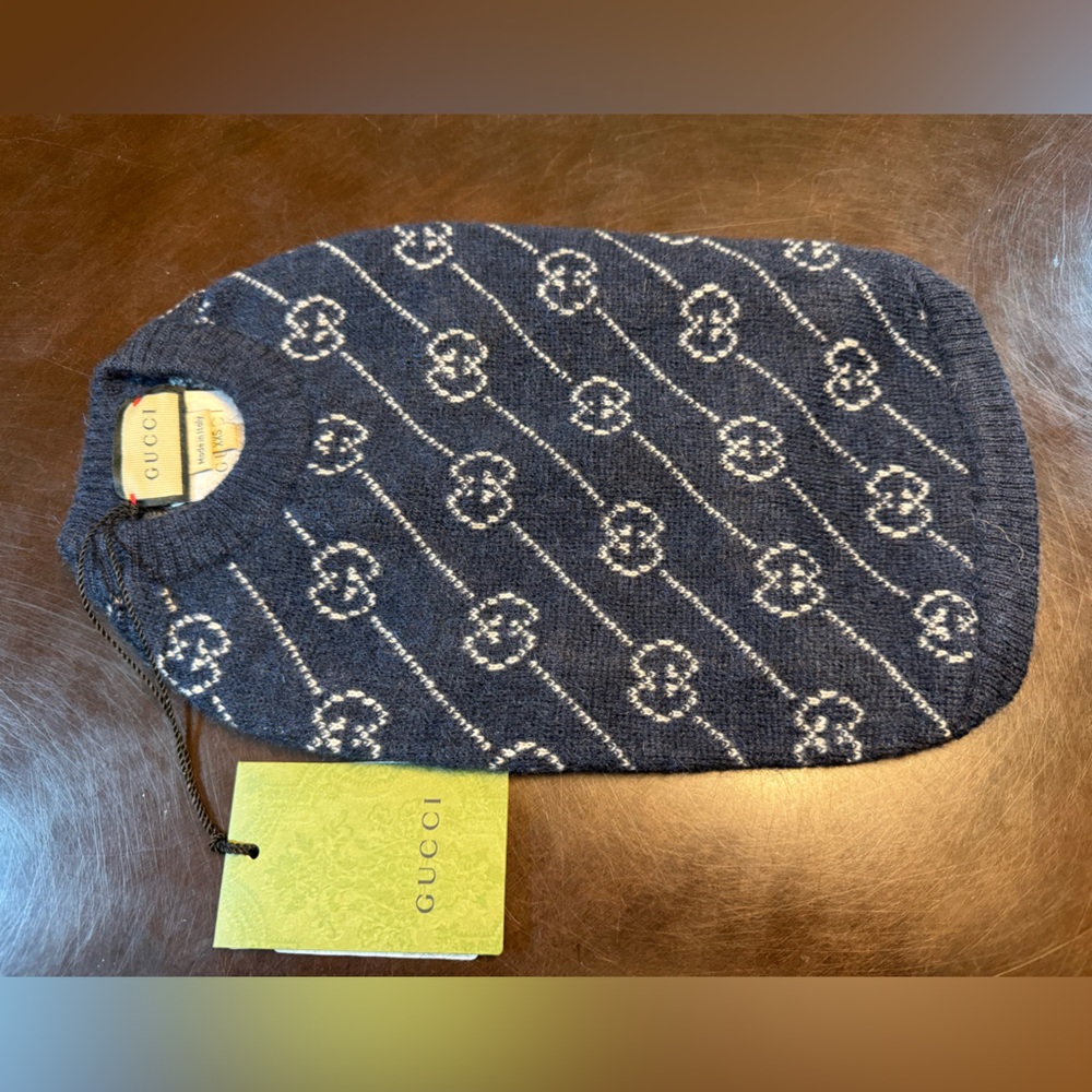 New Authentic Gucci GG Logo Dog Wool Sweater Vest Blue - Picture 11 of 16